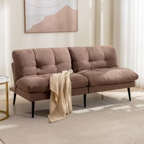 Convertible Futon Couch Bed, Sleeper Futon Sofa Bed Adjustable Backrest Couch Splitback Modern Sofa