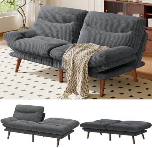 Futon Sofa Bed,Vintage Couch with Adjustable Backrest & Armrests, Convertible Futon Sofa Couch for Efficient Home